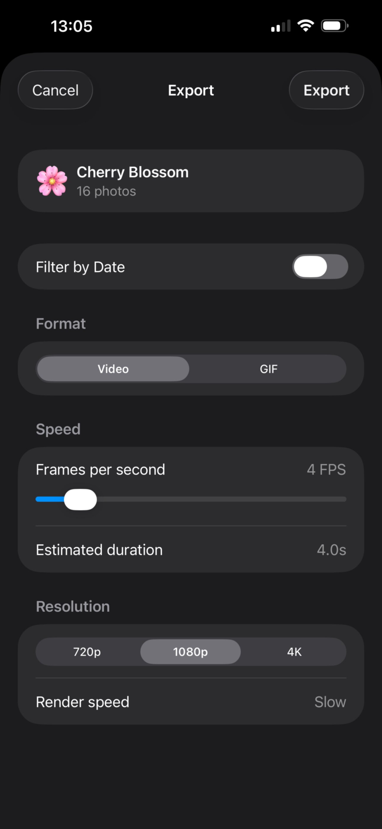 Export screen